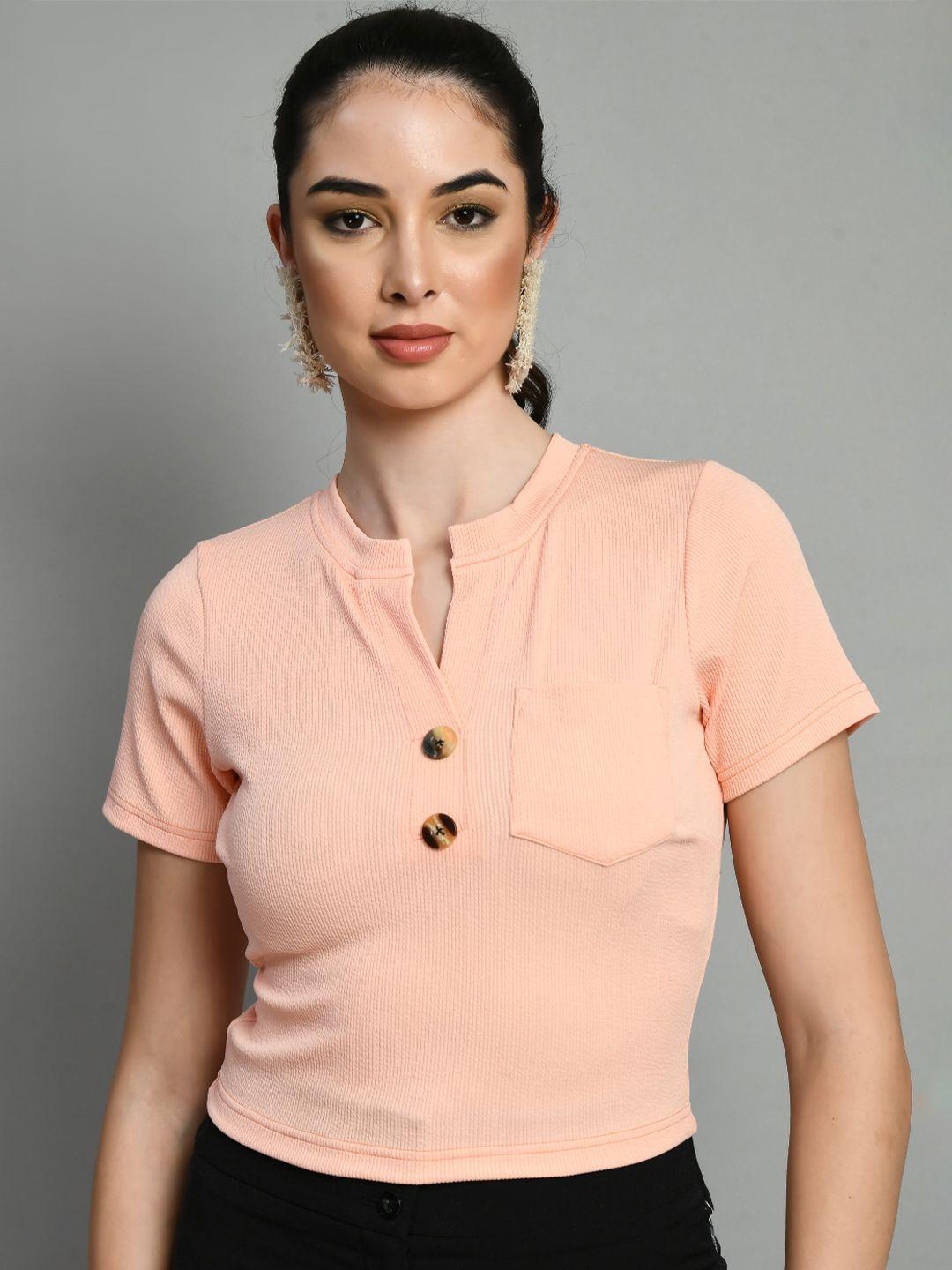 iuga notched neck short sleeves crop top