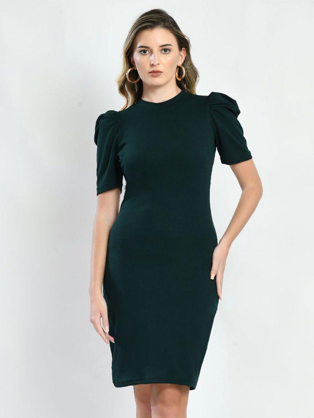 iuga puff sleeve round neck sheath dress