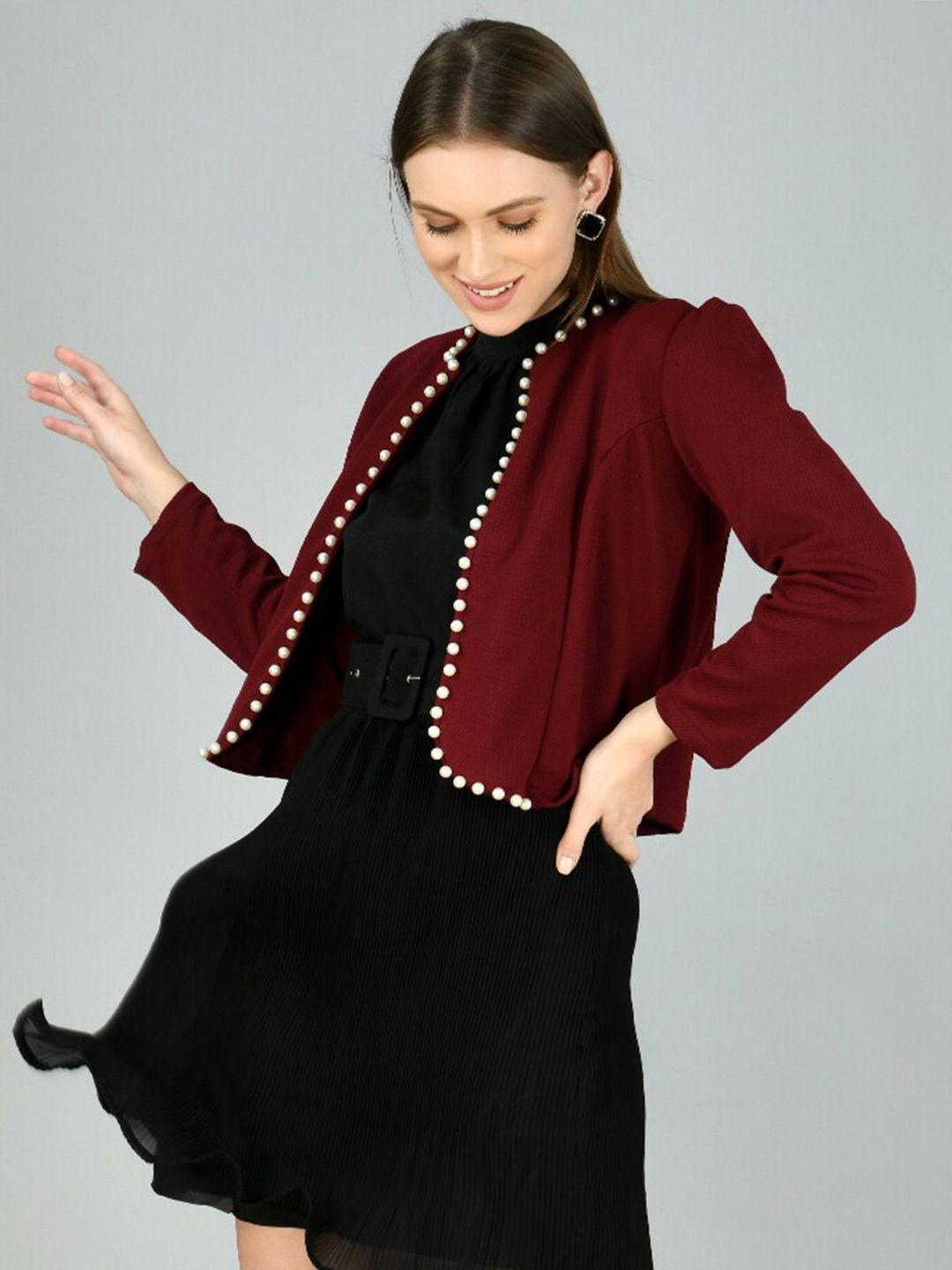 iuga women maroon & white embellished shrug