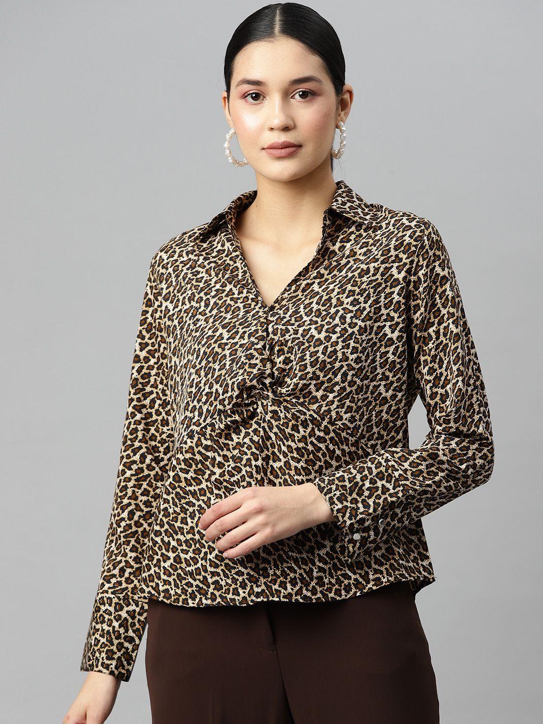 ives animal print twisted crepe shirt style top