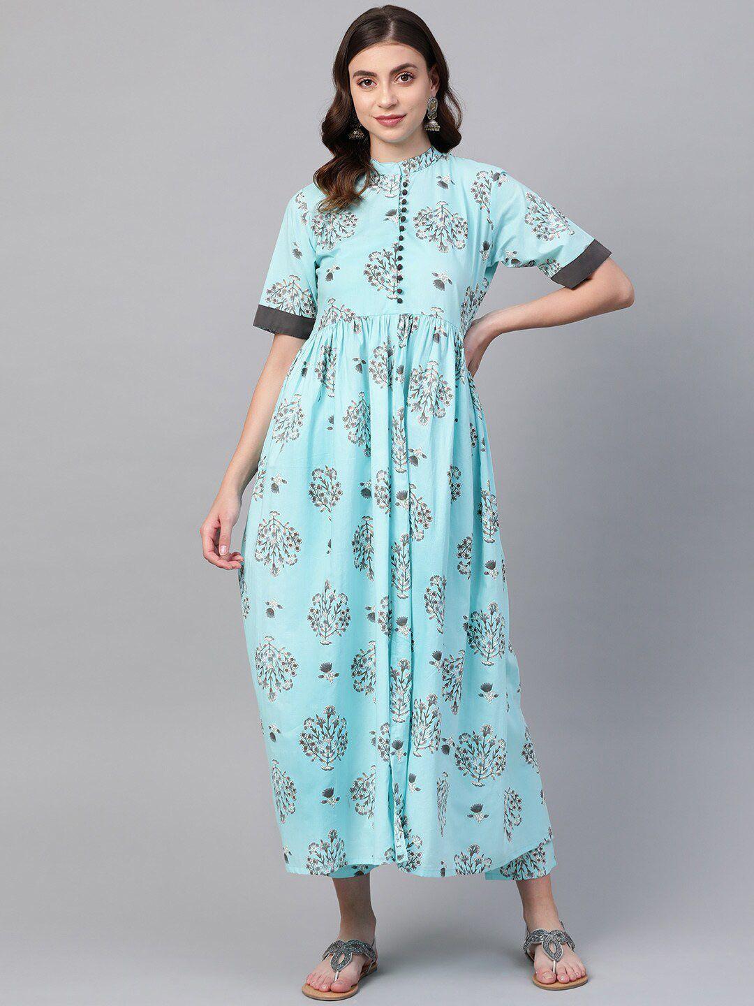 ives ethnic motifs printed pleated kurta with trousers