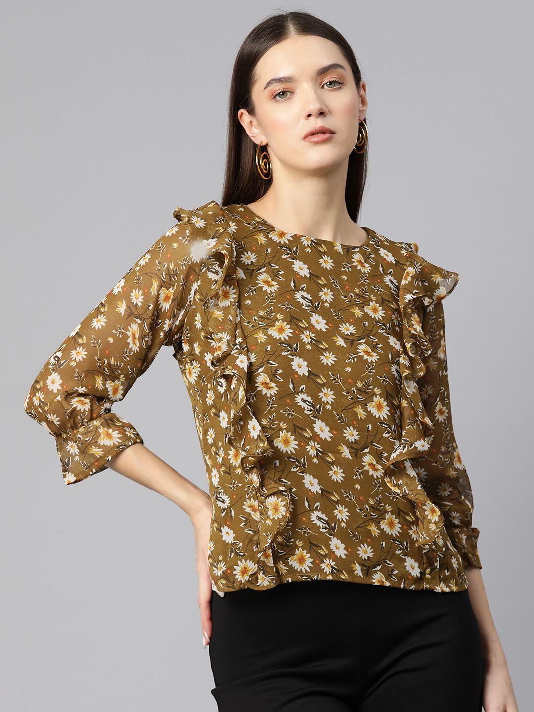 ives floral print bell sleeves ruffles georgette top