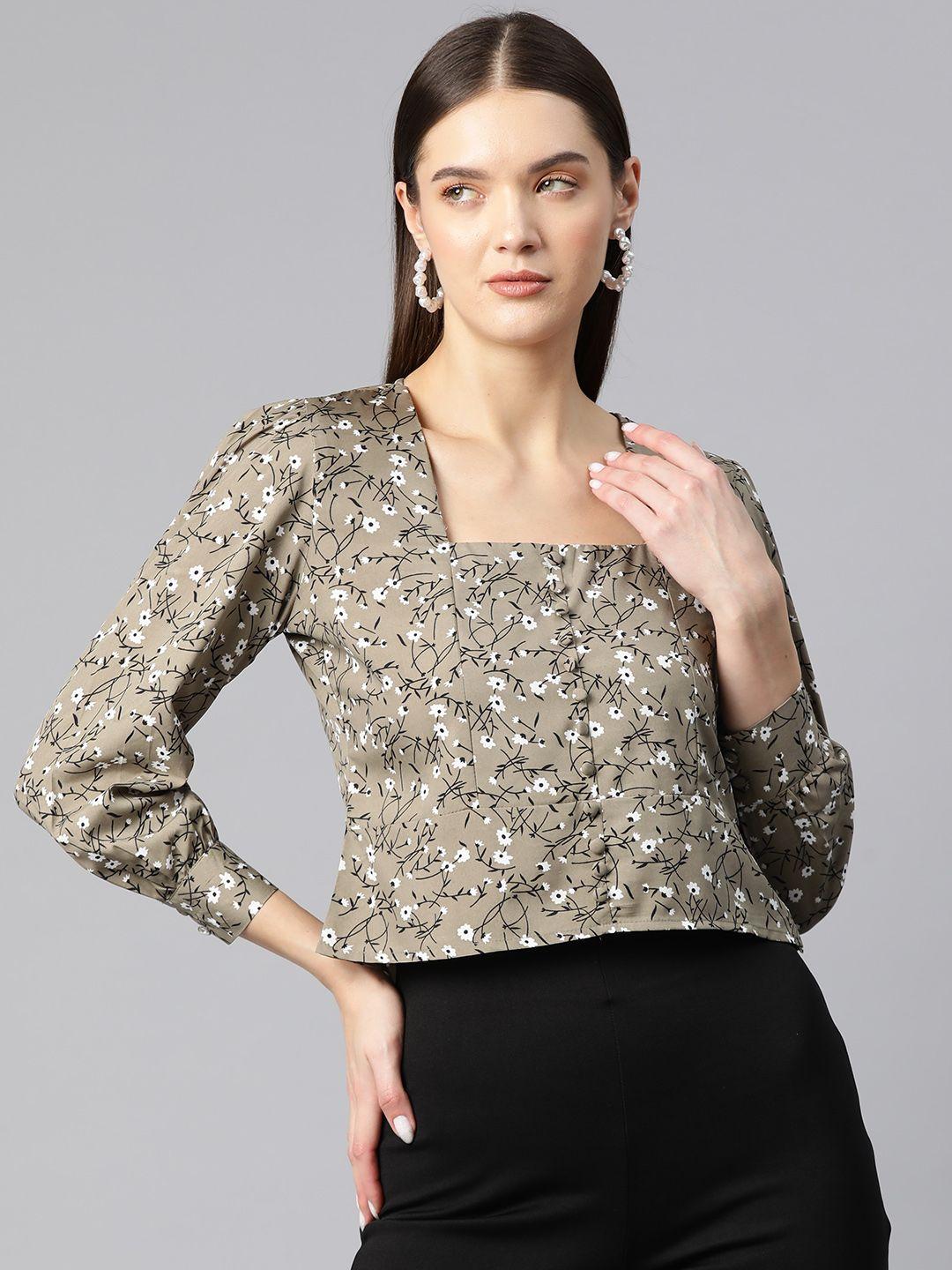 ives floral print crepe shirt style crop top