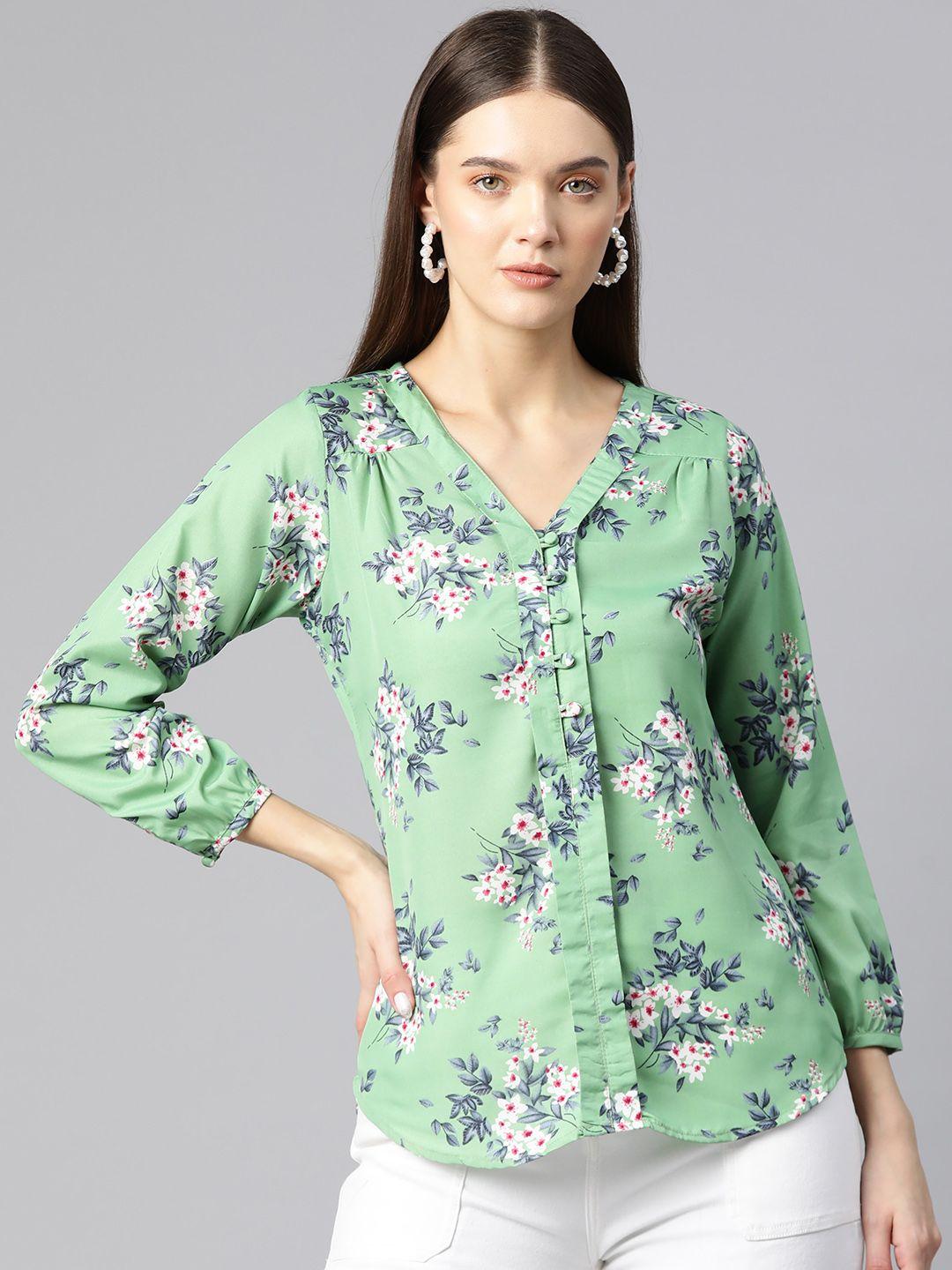 ives floral print puff sleeves crepe shirt style top