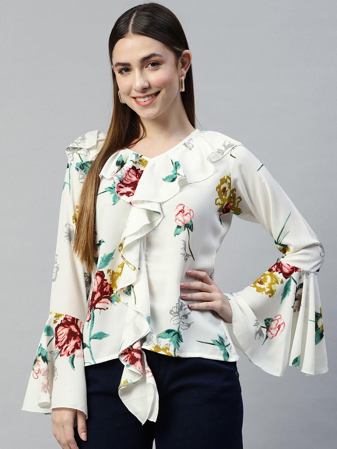 ives floral print ruffles crepe top