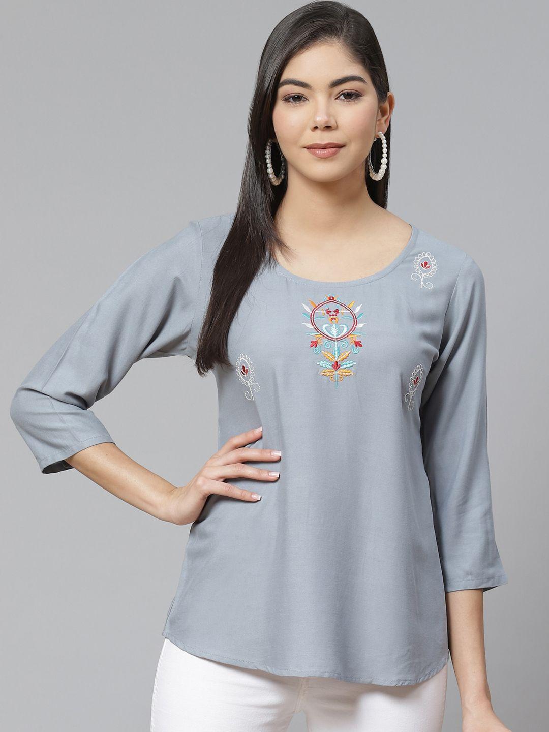 ives grey pure cotton embroidered top