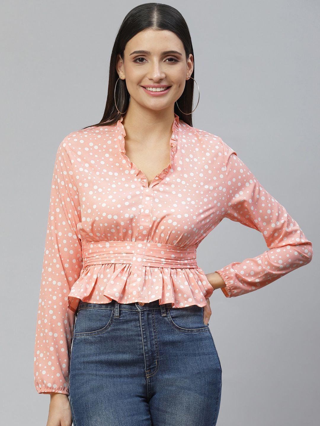 ives pink & white print crepe peplum crop top