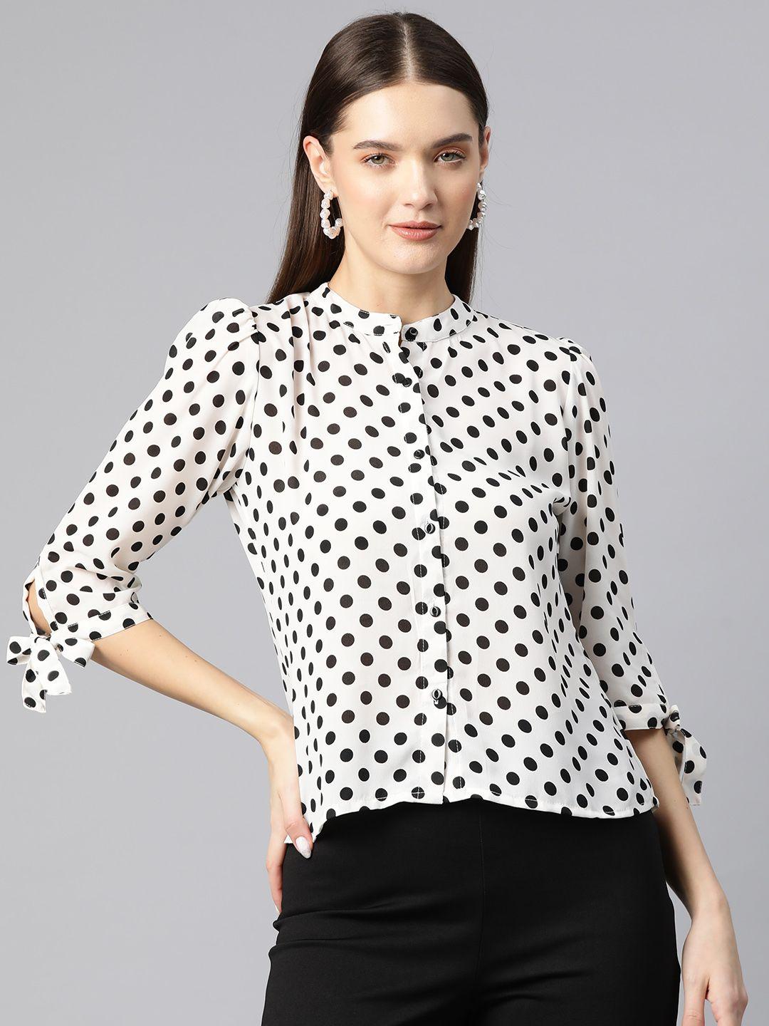 ives polka dot print mandarin collar crepe shirt style top