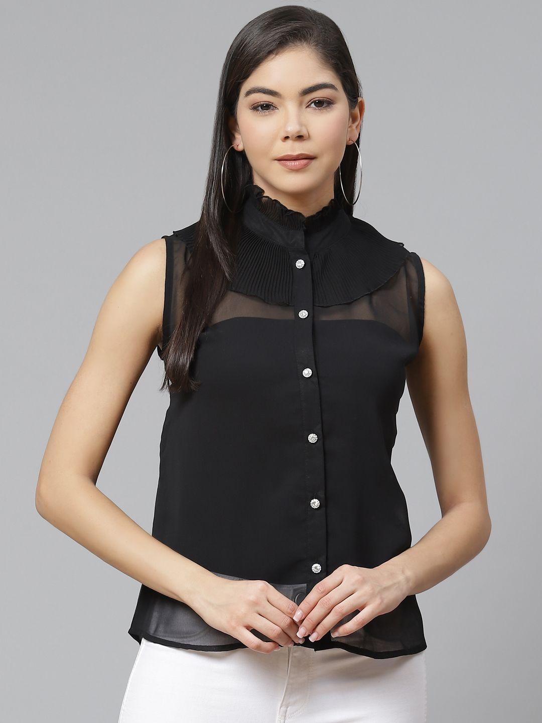 ives women black sheer shirt style top