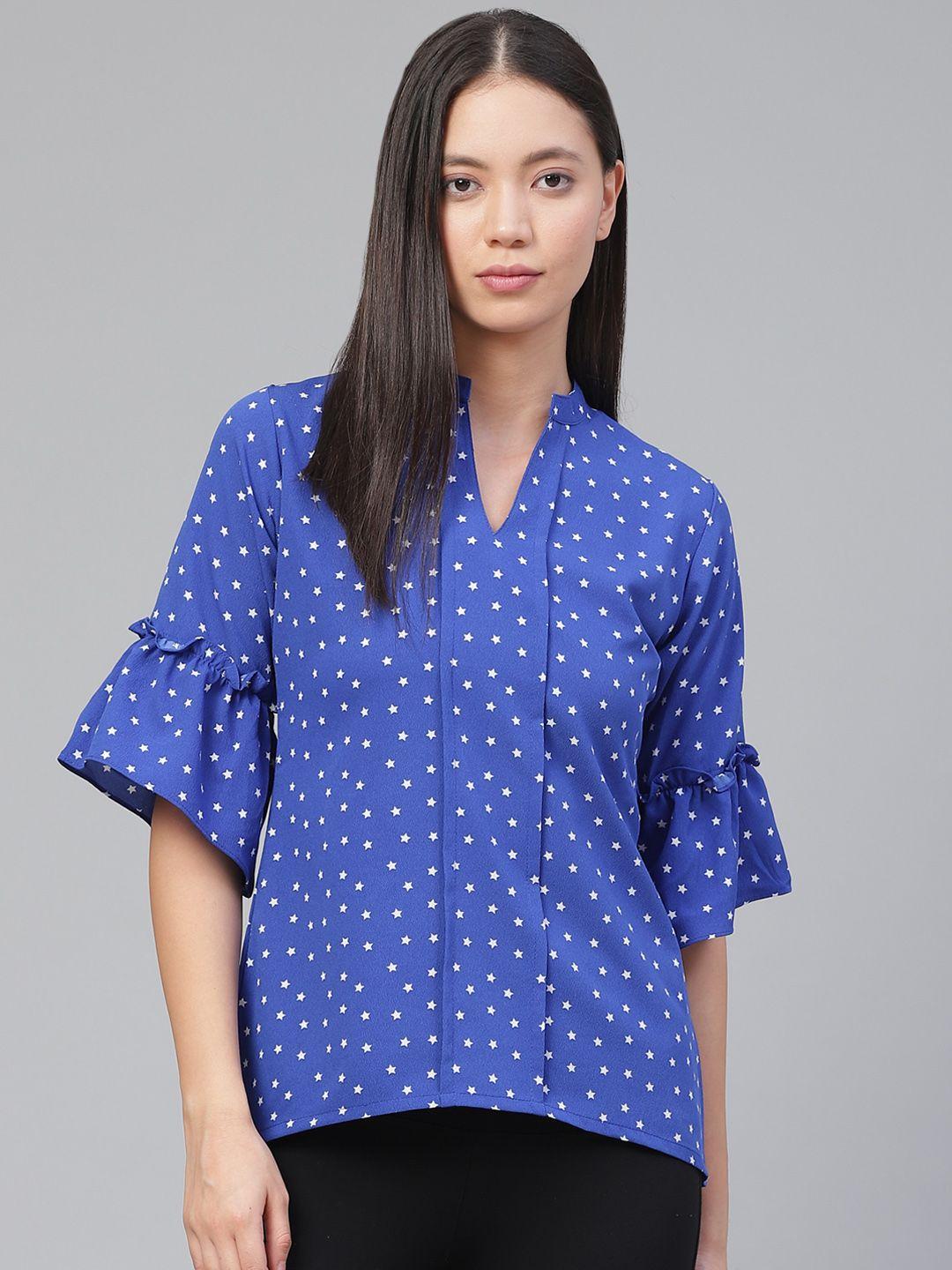 ives women blue & white star printed top