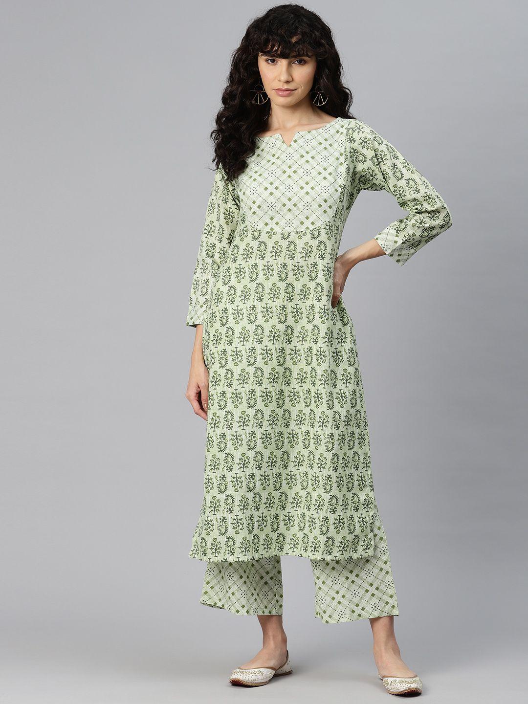 ives women ethnic motifs printed kurta with trousers