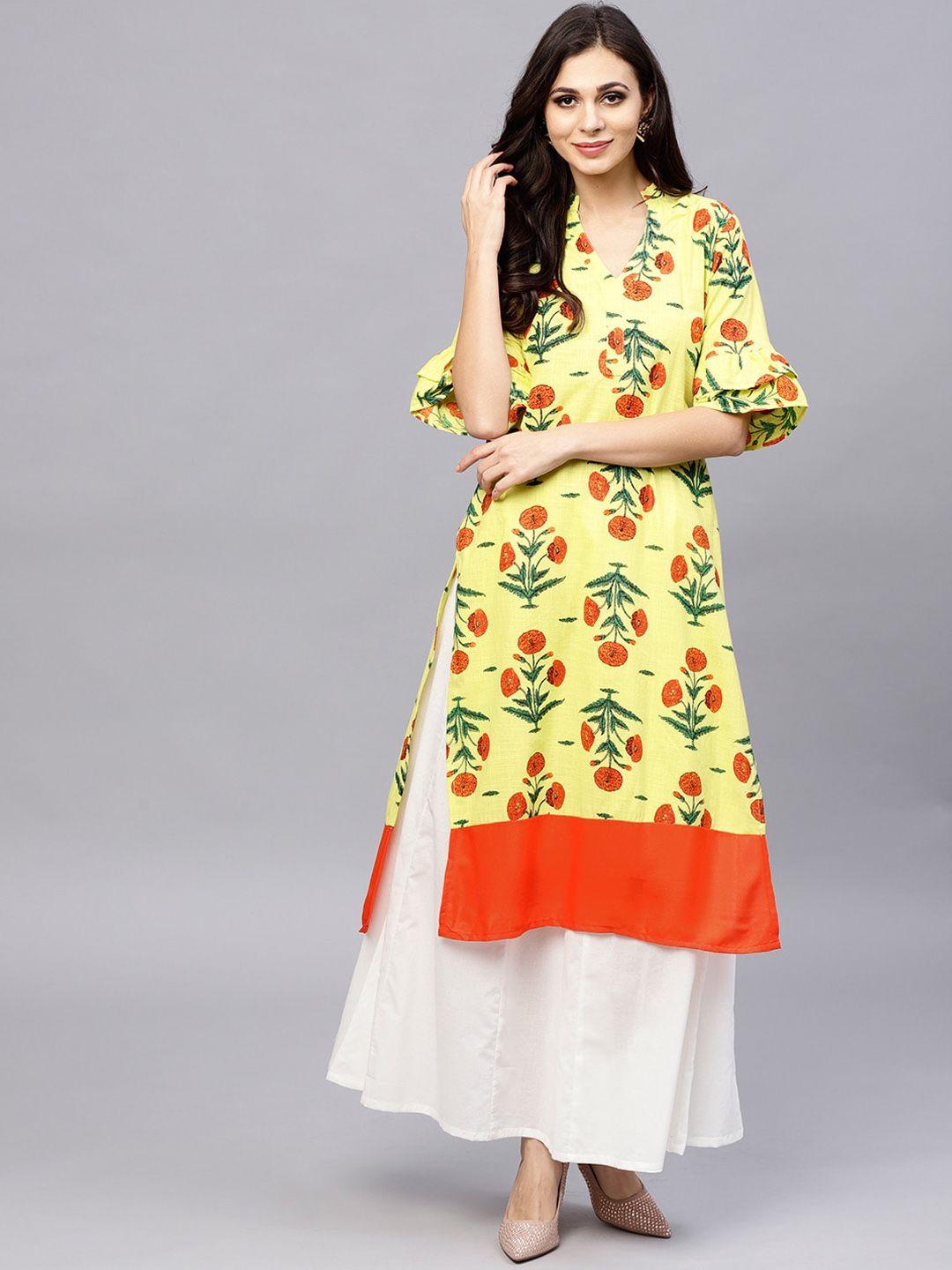 ives women floral printed pure cotton flared sleeves floral kurta