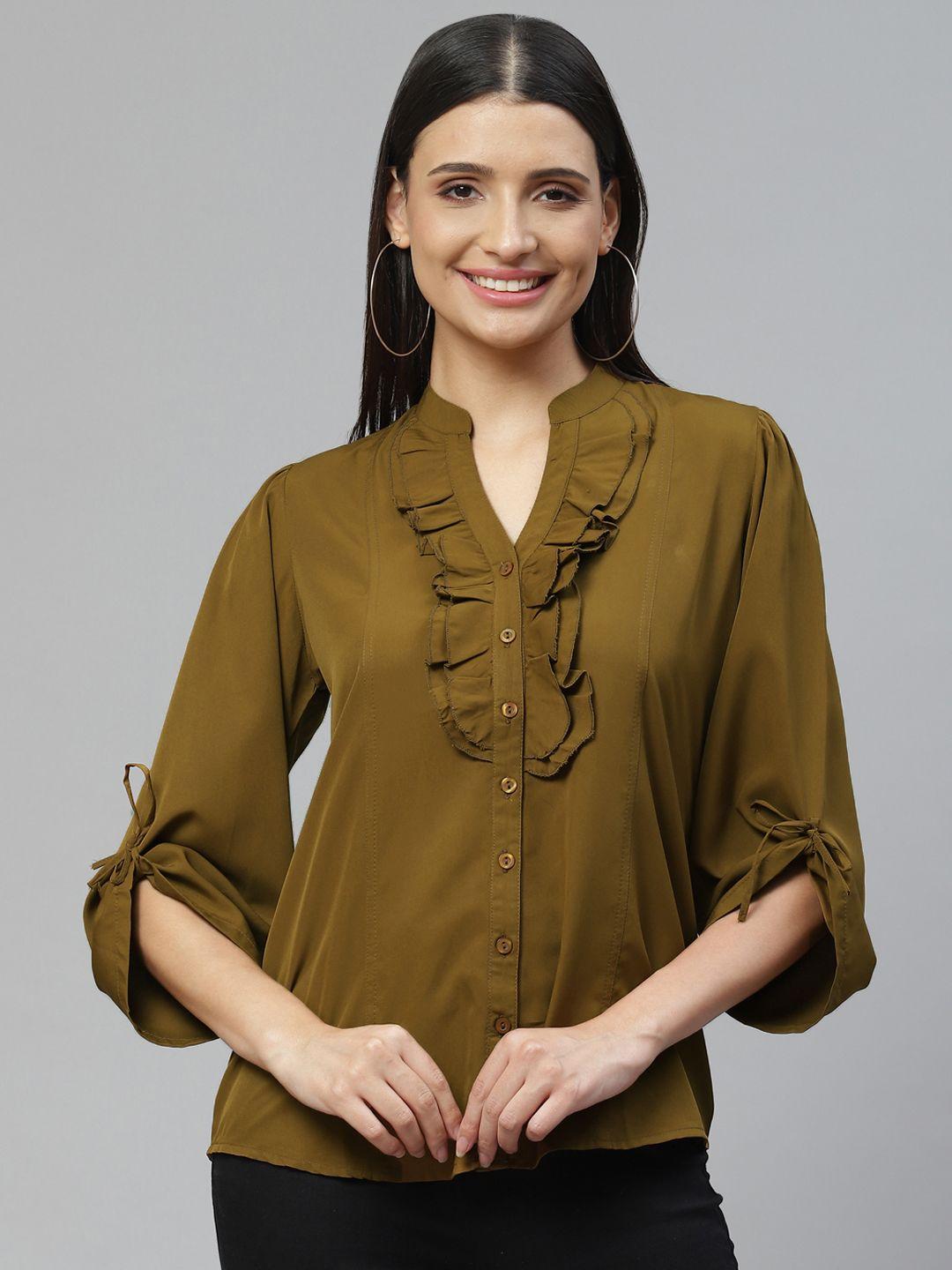 ives women olive ruffles crepe top