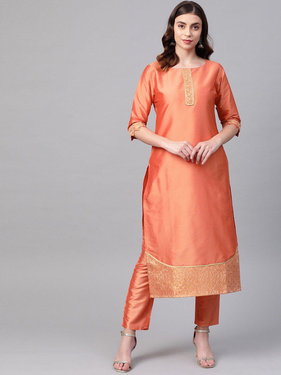 ives women pink pure silk kurta with trousers