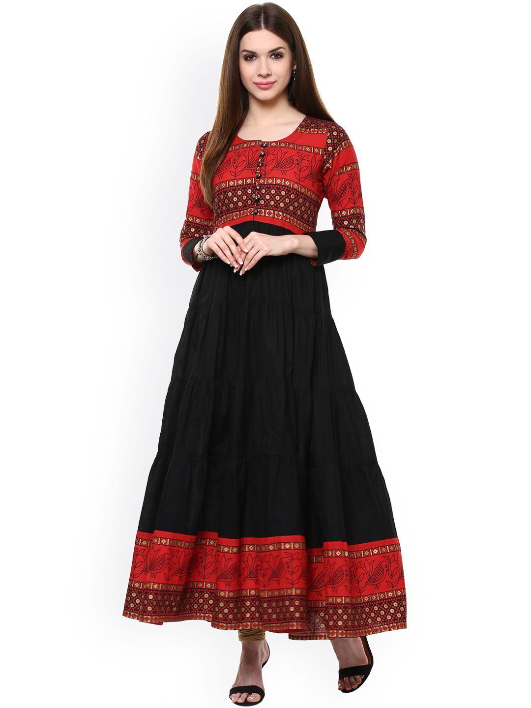 ives women red & black anarkali kurta