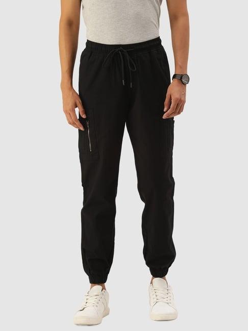 ivoc black cotton regular fit jogger pants