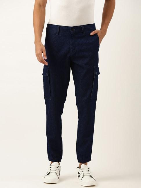ivoc blue regular fit lightly washed cargo jogger jeans