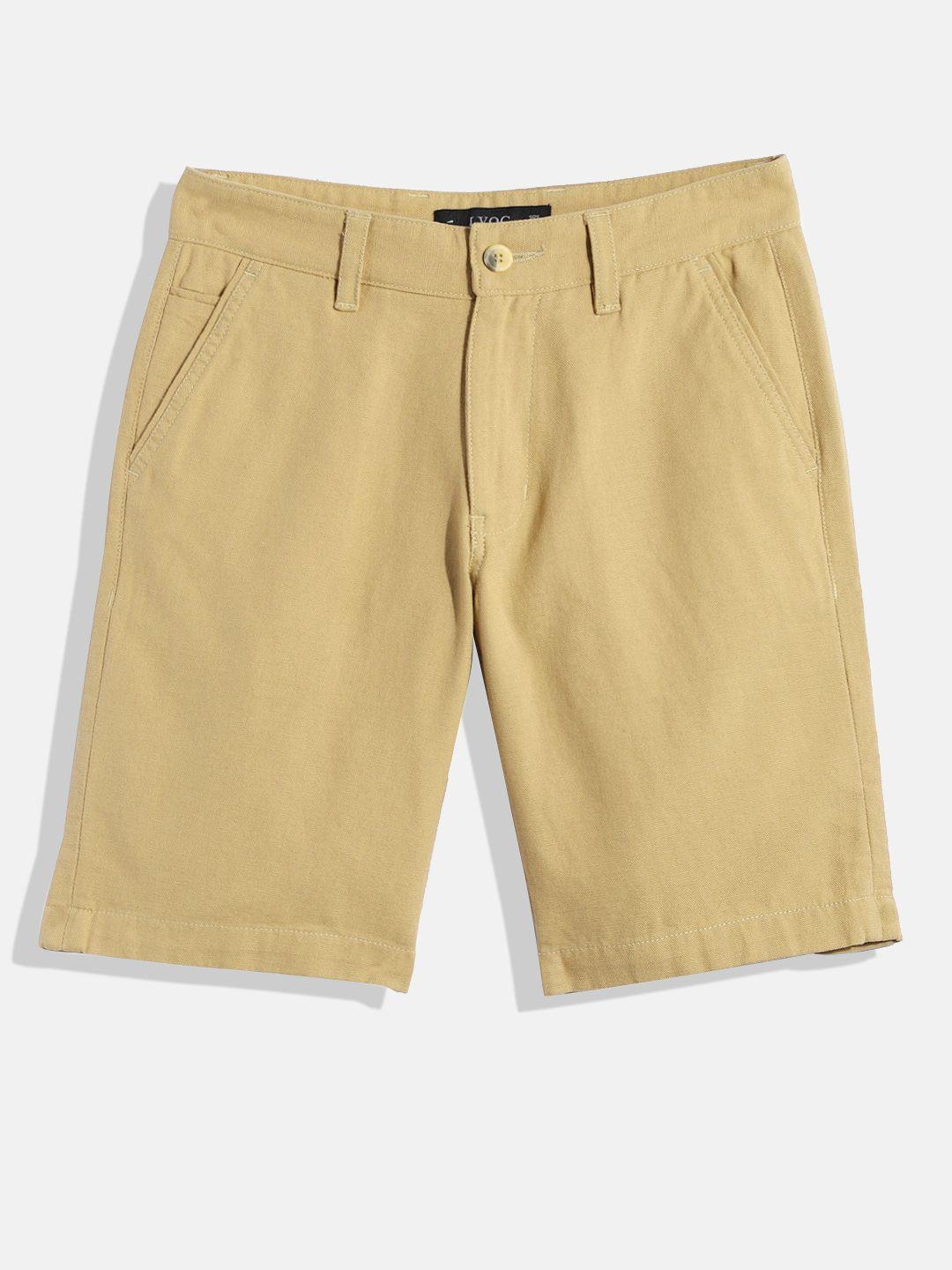 ivoc boys khaki solid pure cotton slim fit shorts