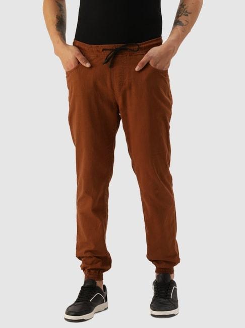 ivoc brown cotton regular fit jogger pants
