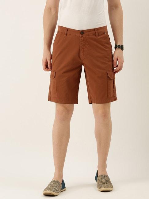 ivoc brown regular fit cargo cotton shorts