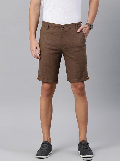 ivoc brown regular fit cotton shorts