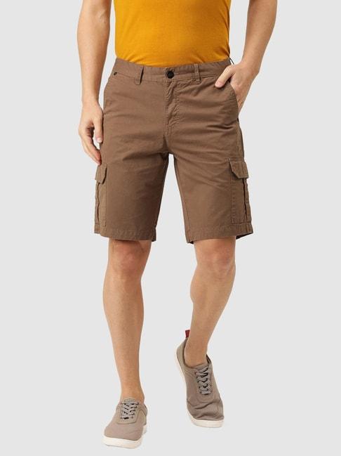 ivoc brown slim fit cotton cargo shorts