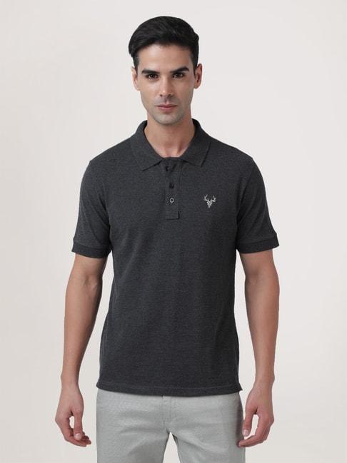 ivoc charcoal grey cotton regular fit polo t-shirt
