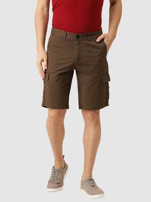 ivoc dark brown slim fit cotton cargo shorts