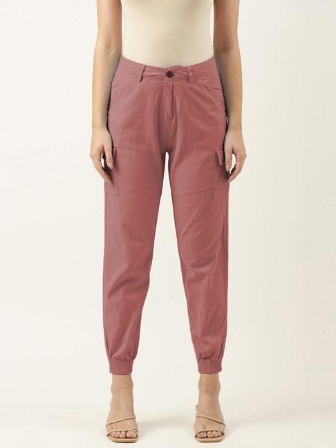 ivoc dusty pink slim fit mid rise cargo joggers