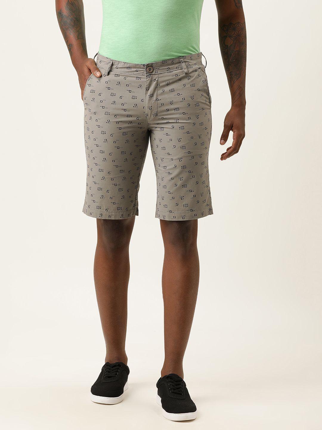 ivoc men grey printed slim fit mid-rise regular shorts