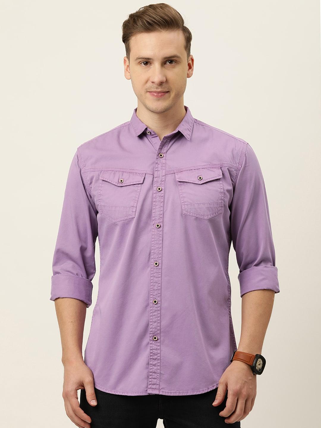 ivoc men lavender solid slim fit casual shirt