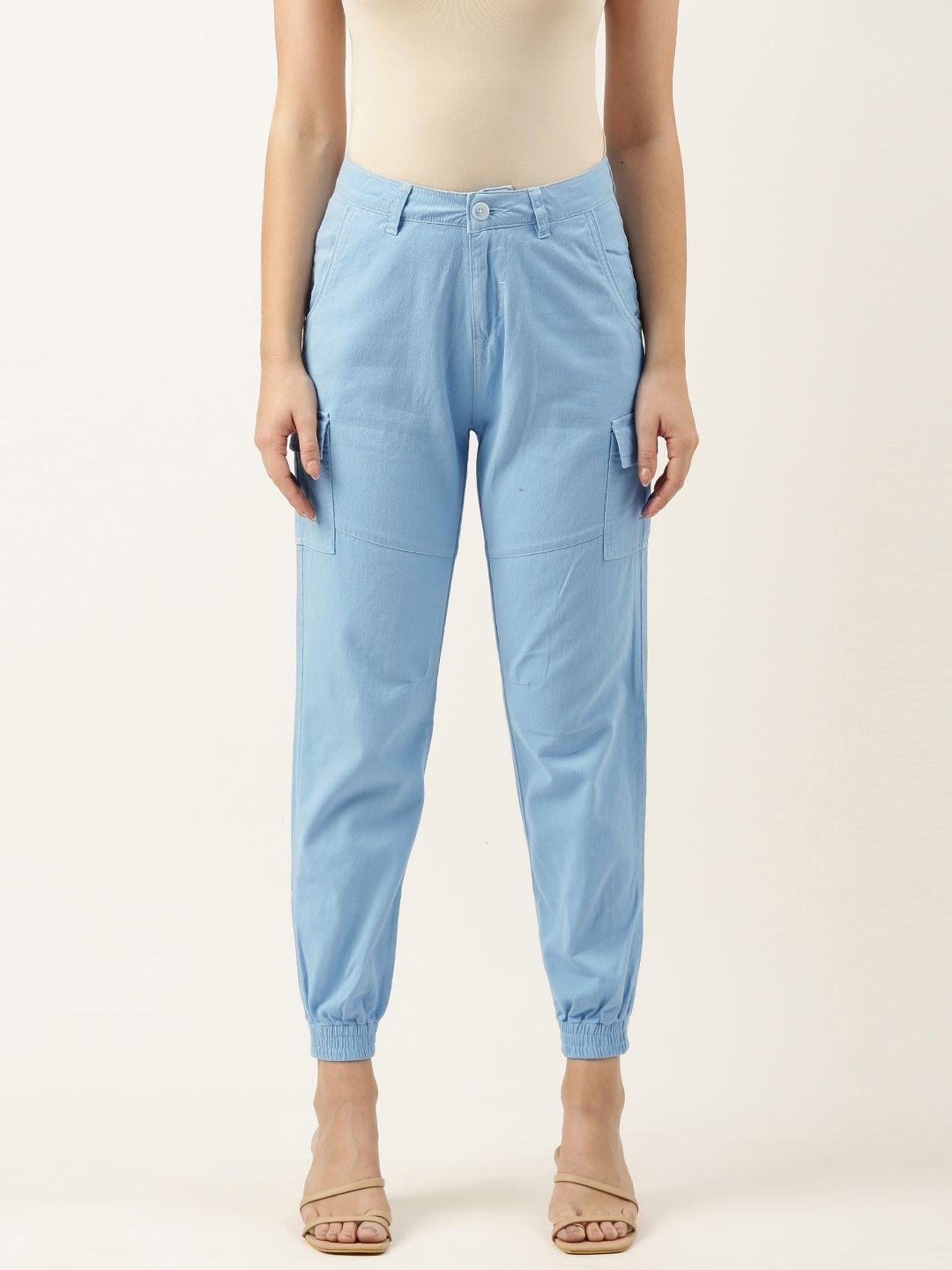 ivoc women blue slim fit joggers trousers