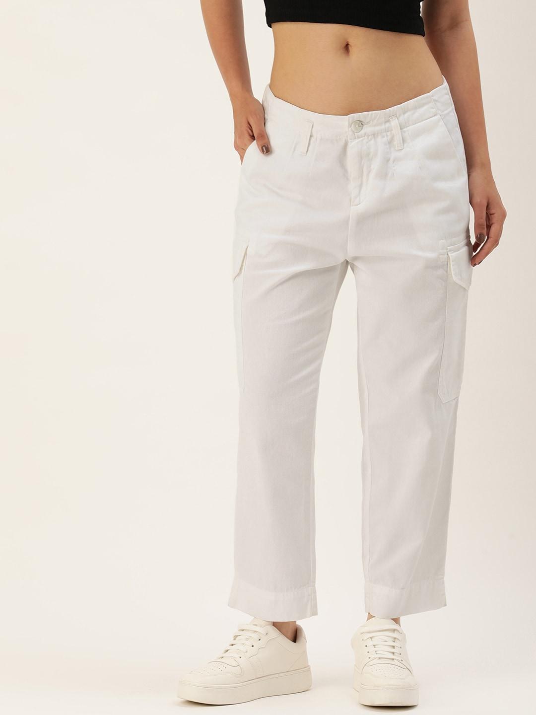 ivoc women mid-rise pure cotton cargo jeans