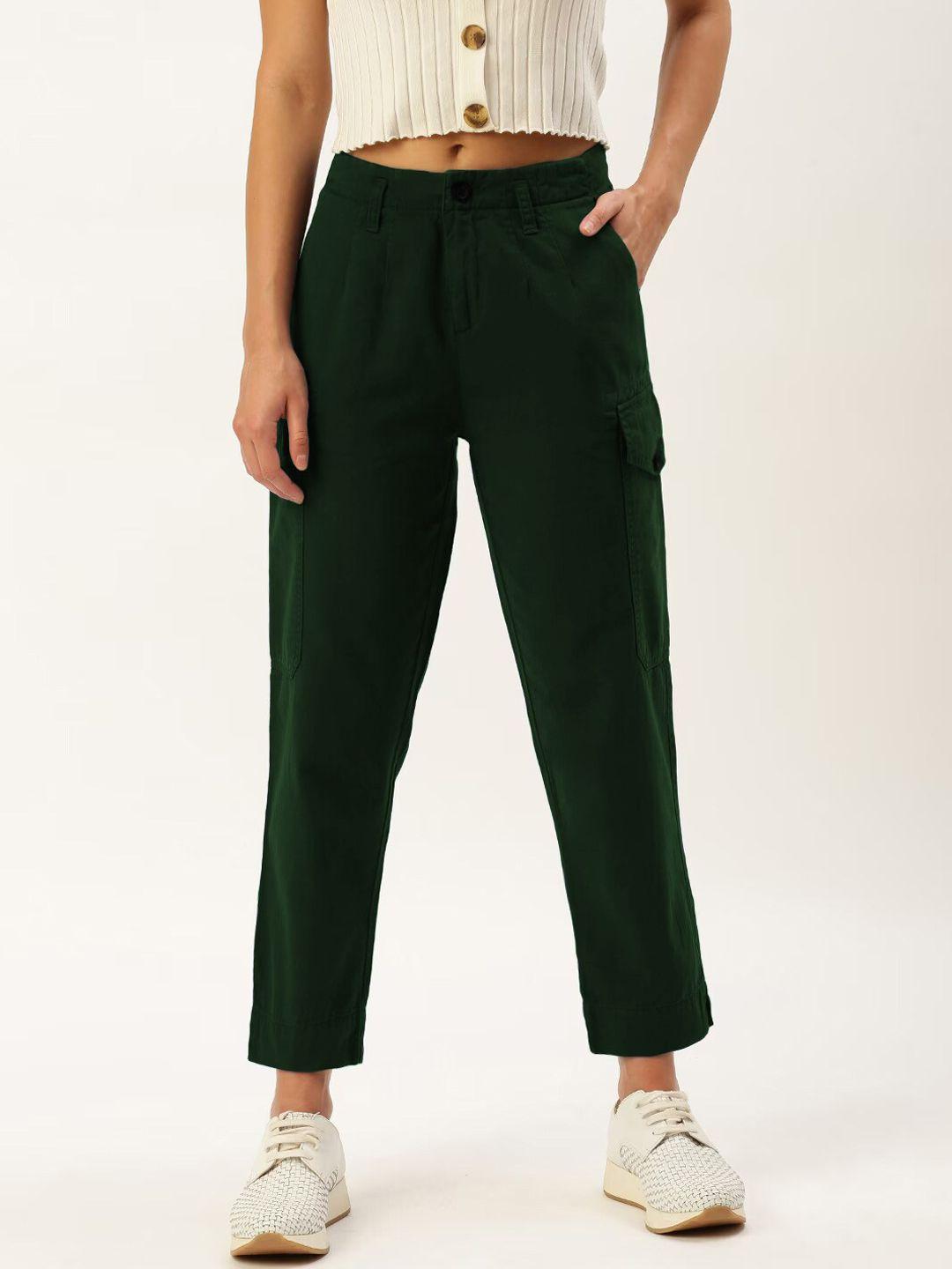 ivoc women mid-rise pure cotton cargo trousers