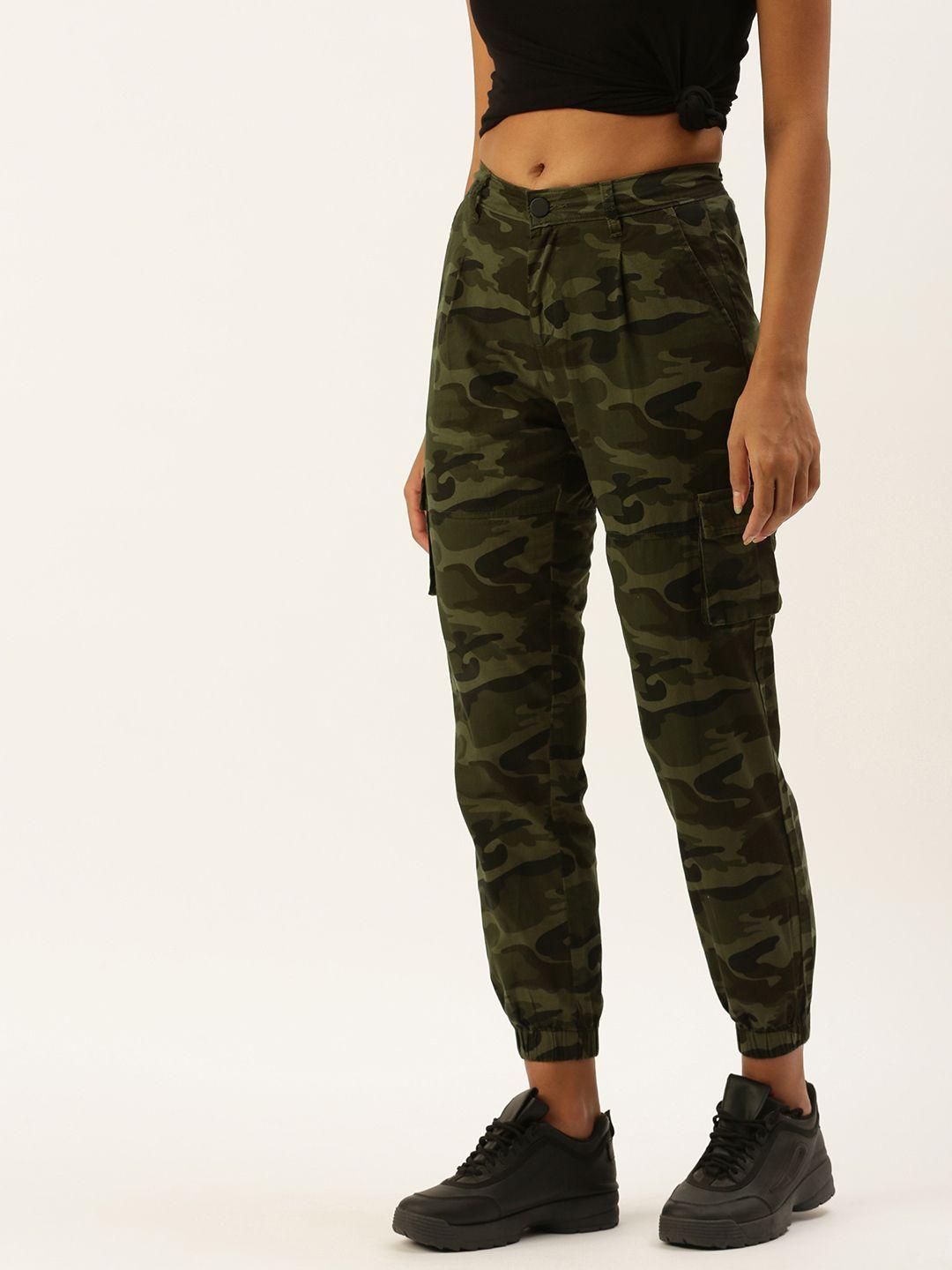 ivoc women olive green camouflage printed joggers
