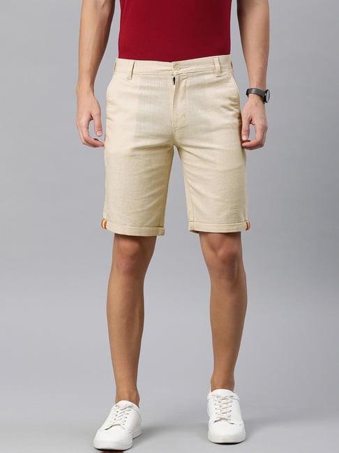 ivoc beige regular fit cotton shorts