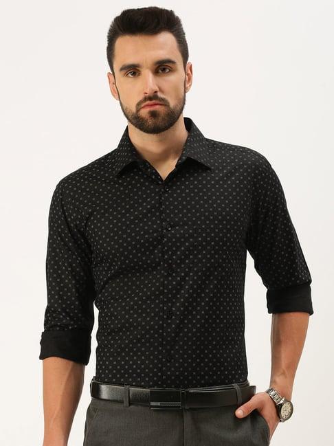 ivoc black regular fit printed cotton shirt