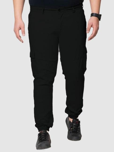 ivoc black relaxed fit cotton plus size cargo joggers