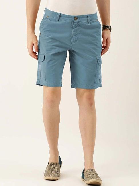 ivoc blue regular fit cotton cargo shorts