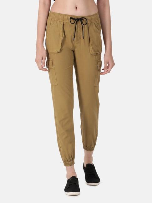 ivoc brown cotton regular fit mid rise joggers