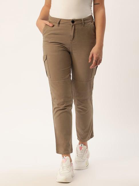 ivoc brown cotton slim fit mid rise cargo pants