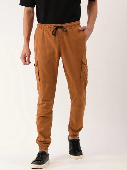 ivoc dark brown regular fit cotton jogger pants