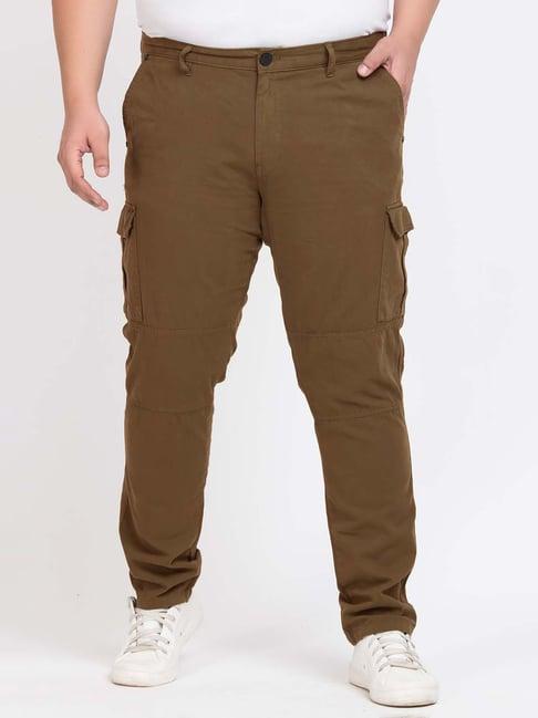 ivoc dark brown regular fit overdyed cotton plus size cargos