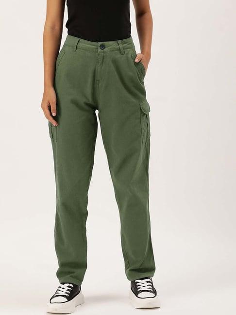 ivoc dark green cotton slim fit mid rise cargo pants