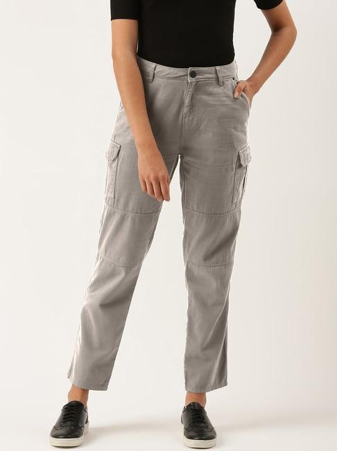 ivoc grey cotton slim fit mid rise cargo pants