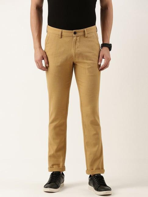 ivoc khaki regular fit cotton flat front trousers