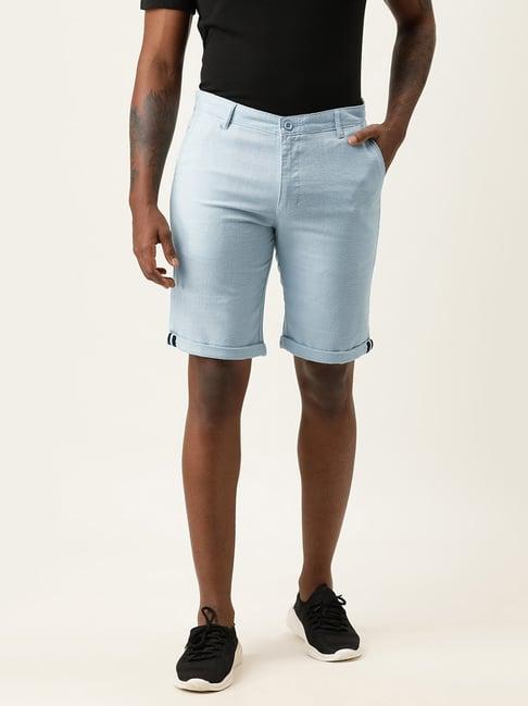 ivoc light blue regular fit cotton shorts