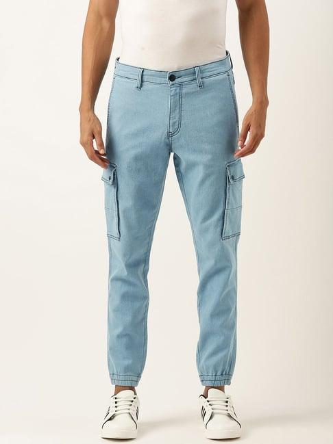 ivoc light blue regular fit lightly washed cargo jogger jeans