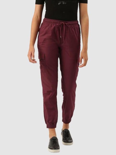 ivoc maroon cotton regular fit mid rise joggers