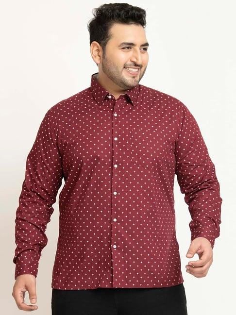 ivoc maroon regular fit printed cotton plus size shirt